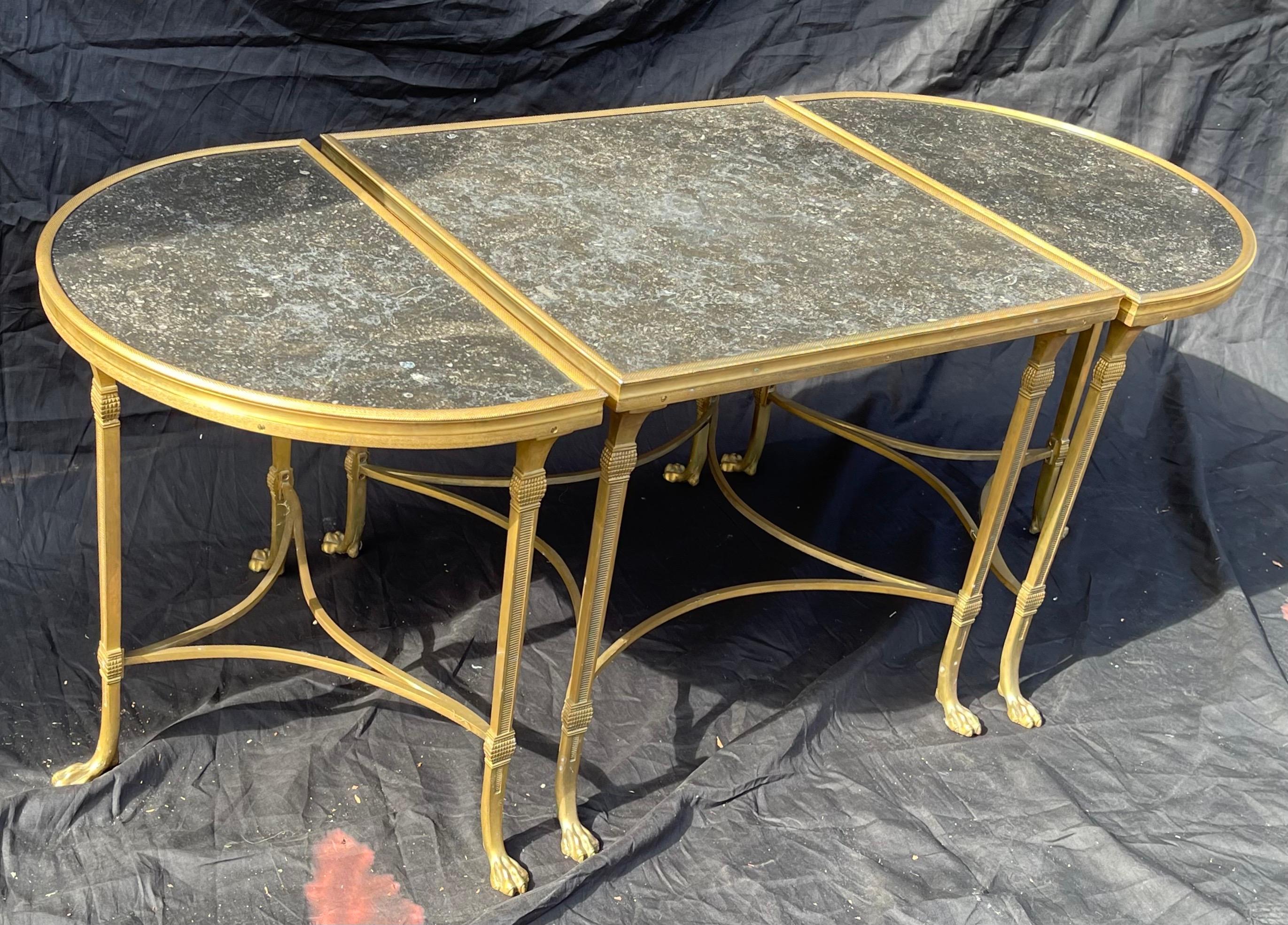Neoclassical Wonderful French Bagues Gilt Bronze Marble Top Three-Part Cocktail Coffee Table
