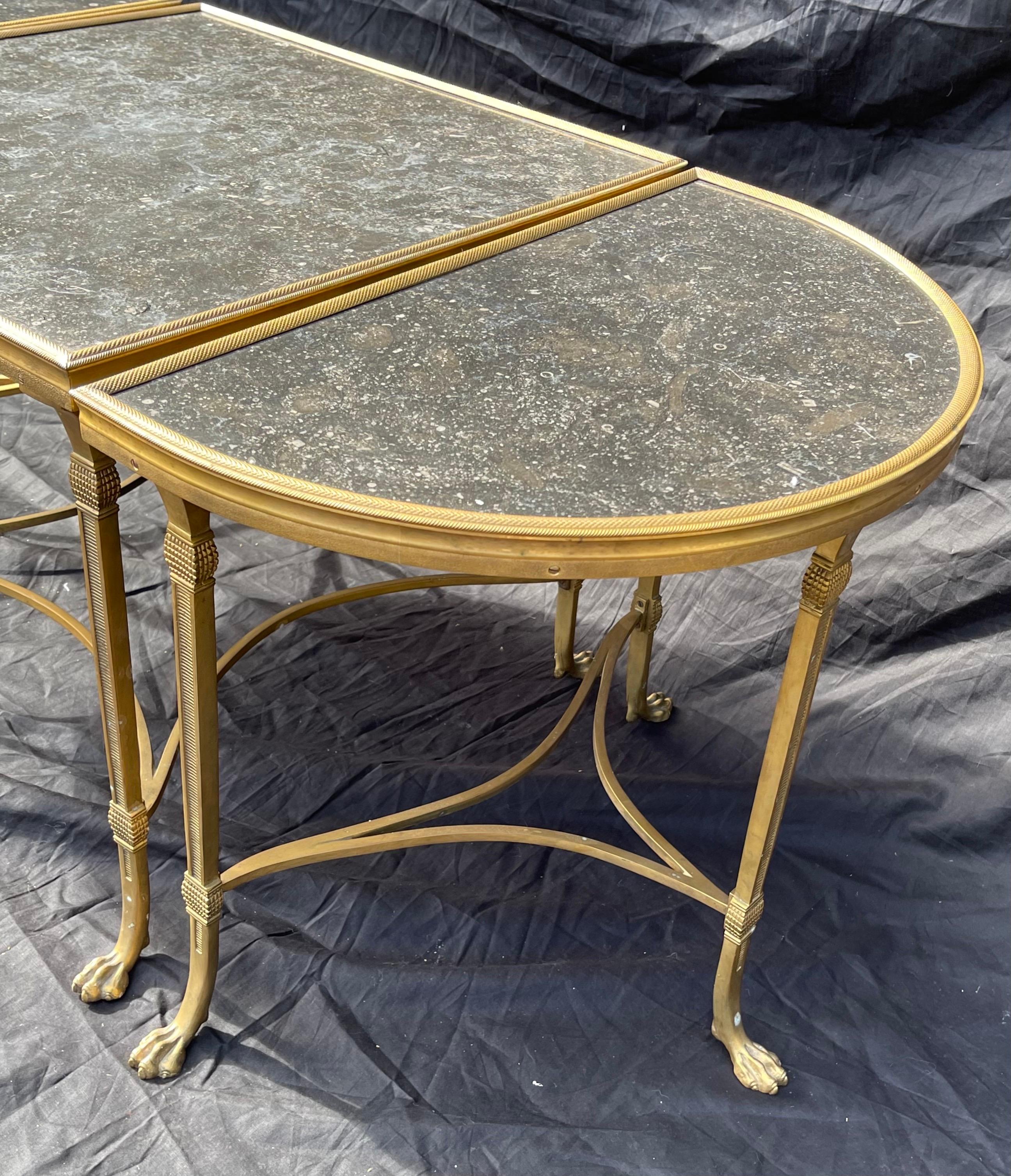 Wonderful French Bagues Gilt Bronze Marble Top Three-Part Cocktail Coffee Table In Good Condition In Roslyn, NY