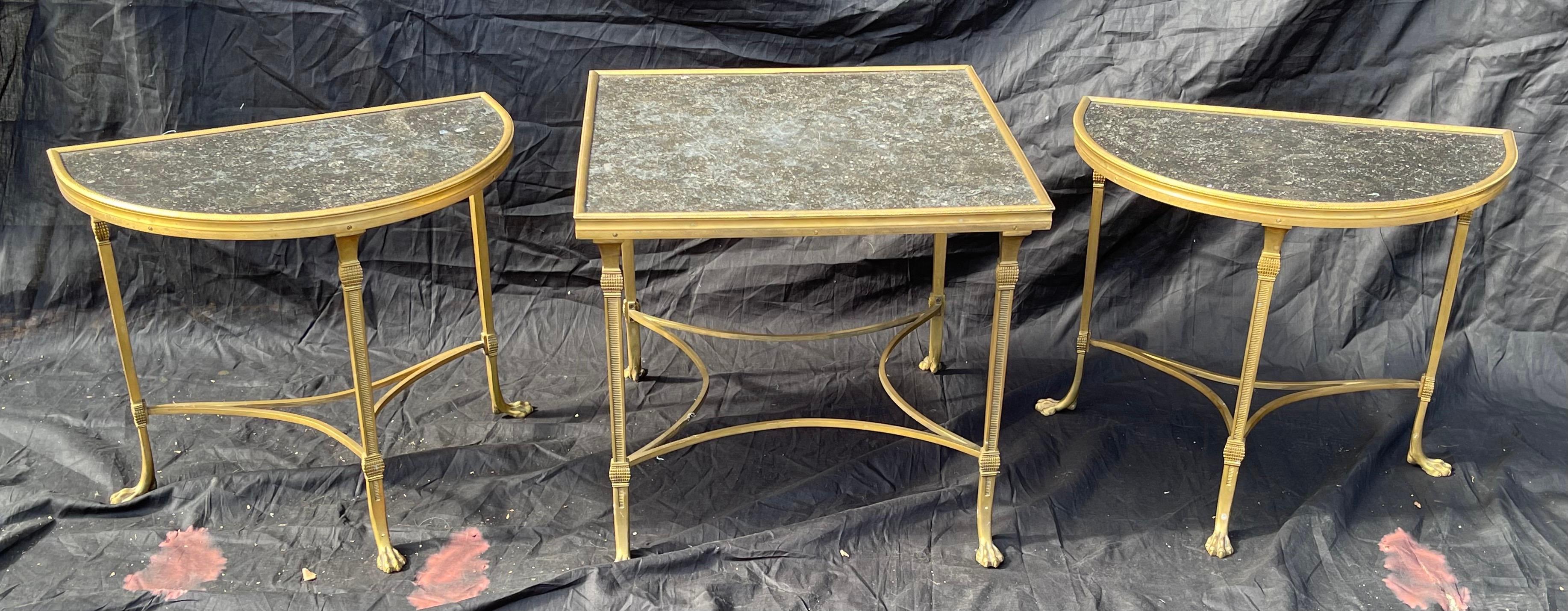 Wonderful French Bagues Gilt Bronze Marble Top Three-Part Cocktail Coffee Table 1