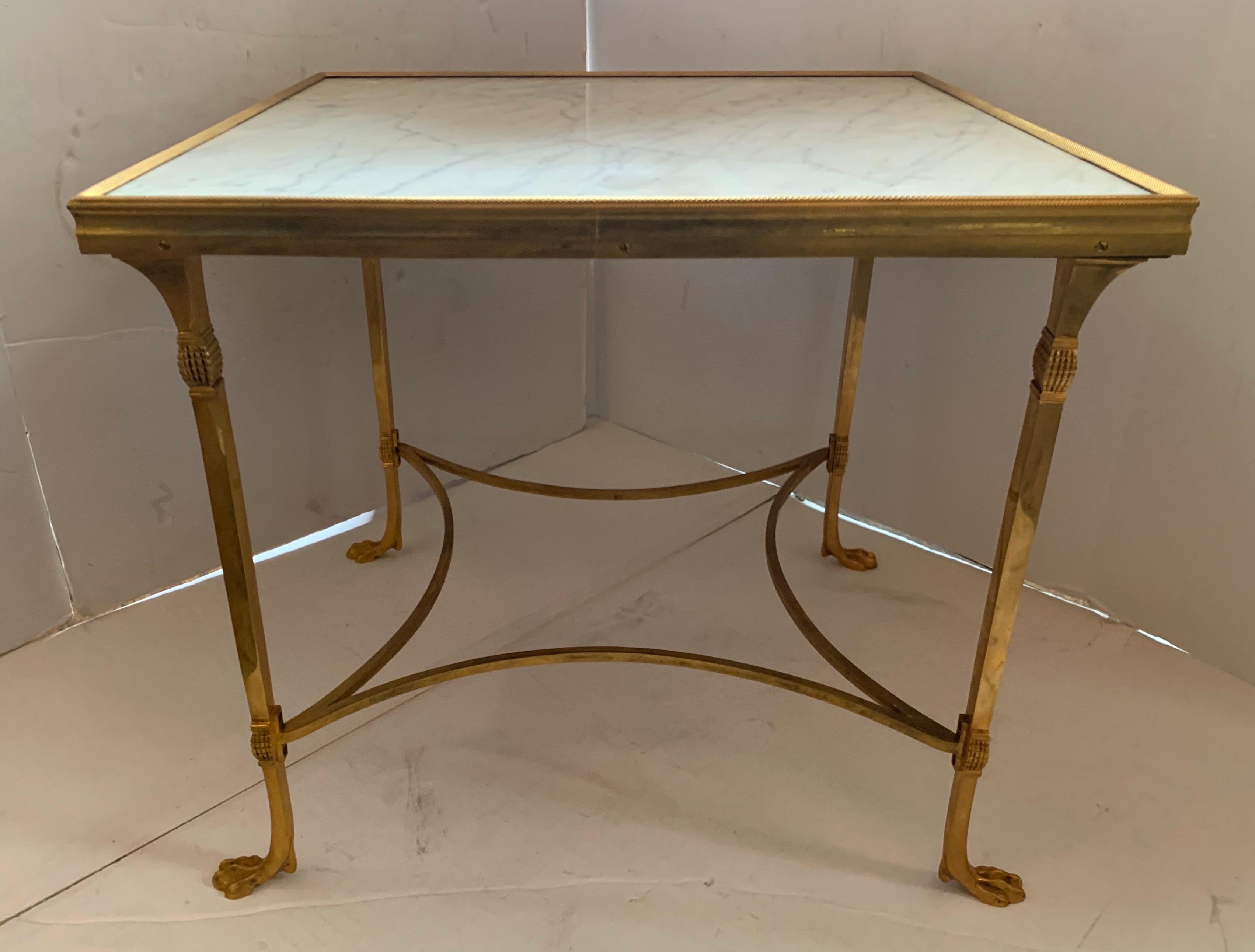 Wonderful French Baguès Gilt Bronze Paw Marble Three-Part Cocktail Coffee Table In Good Condition In Roslyn, NY