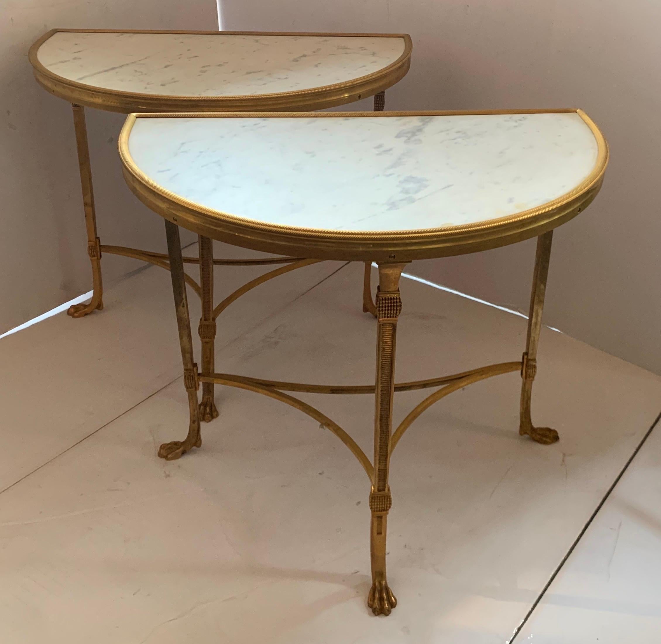 20th Century Wonderful French Baguès Gilt Bronze Paw Marble Three-Part Cocktail Coffee Table