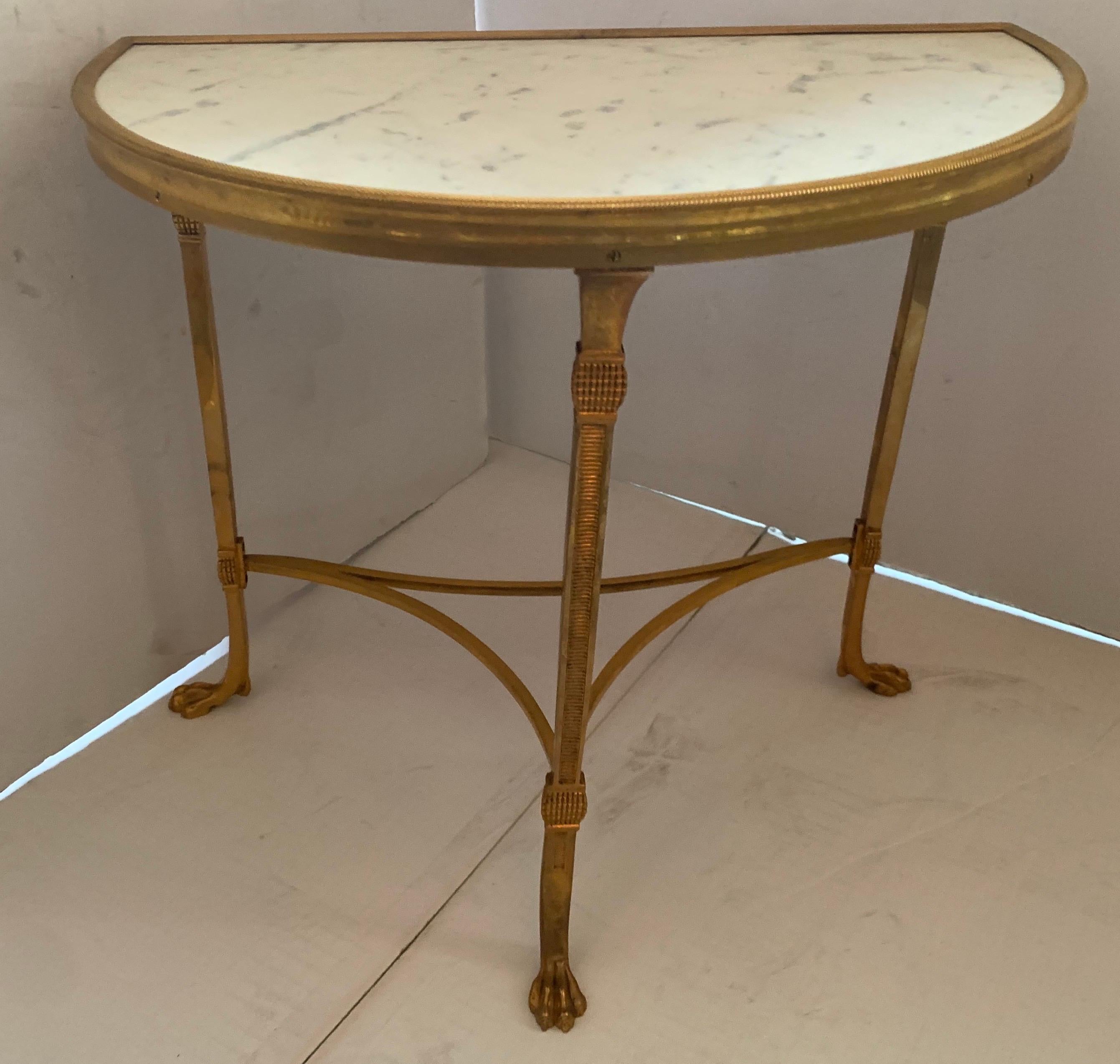 Wonderful French Baguès Gilt Bronze Paw Marble Three-Part Cocktail Coffee Table 2