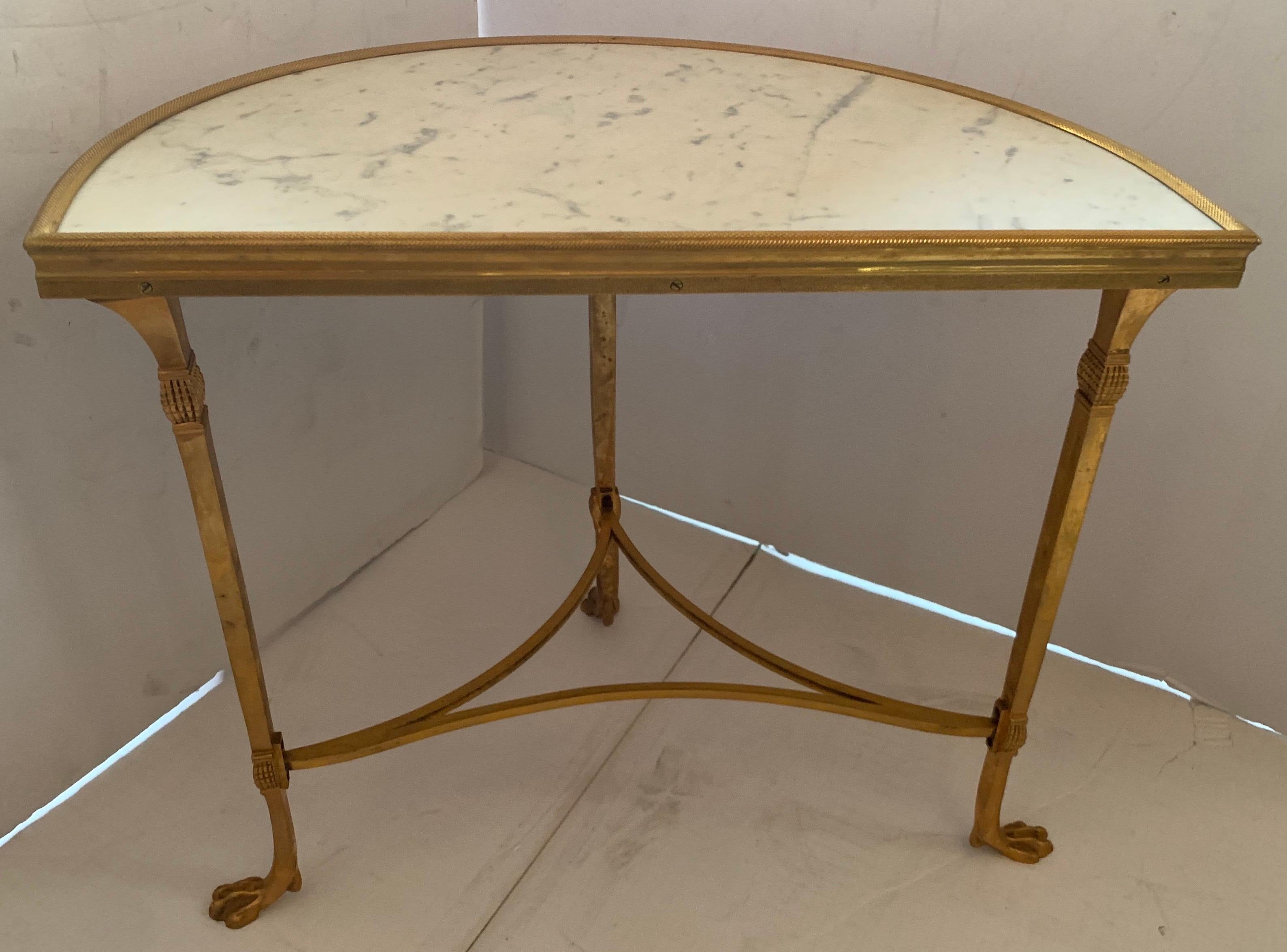 Wonderful French Baguès Gilt Bronze Paw Marble Three-Part Cocktail Coffee Table 3