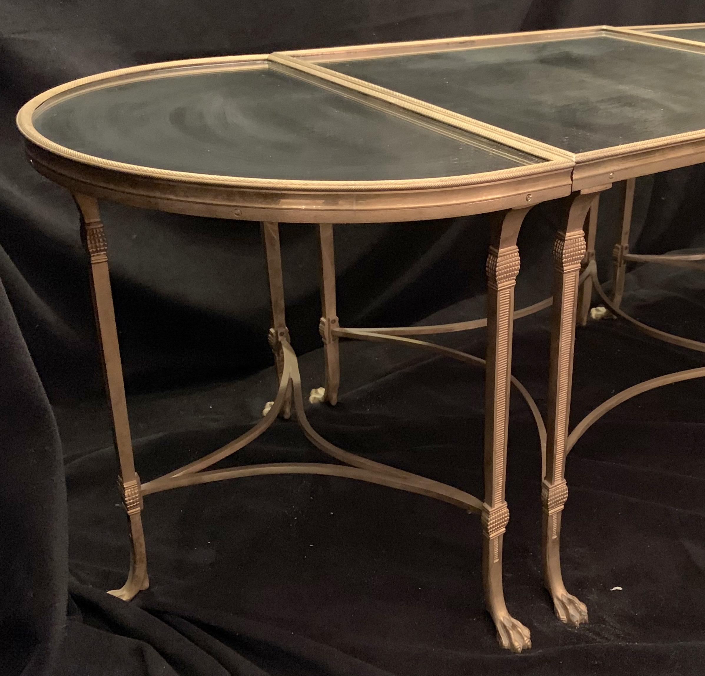 Regency Wonderful French Bagues Gilt Bronze Paw Mirrored Four-Part Cocktail Coffee Table