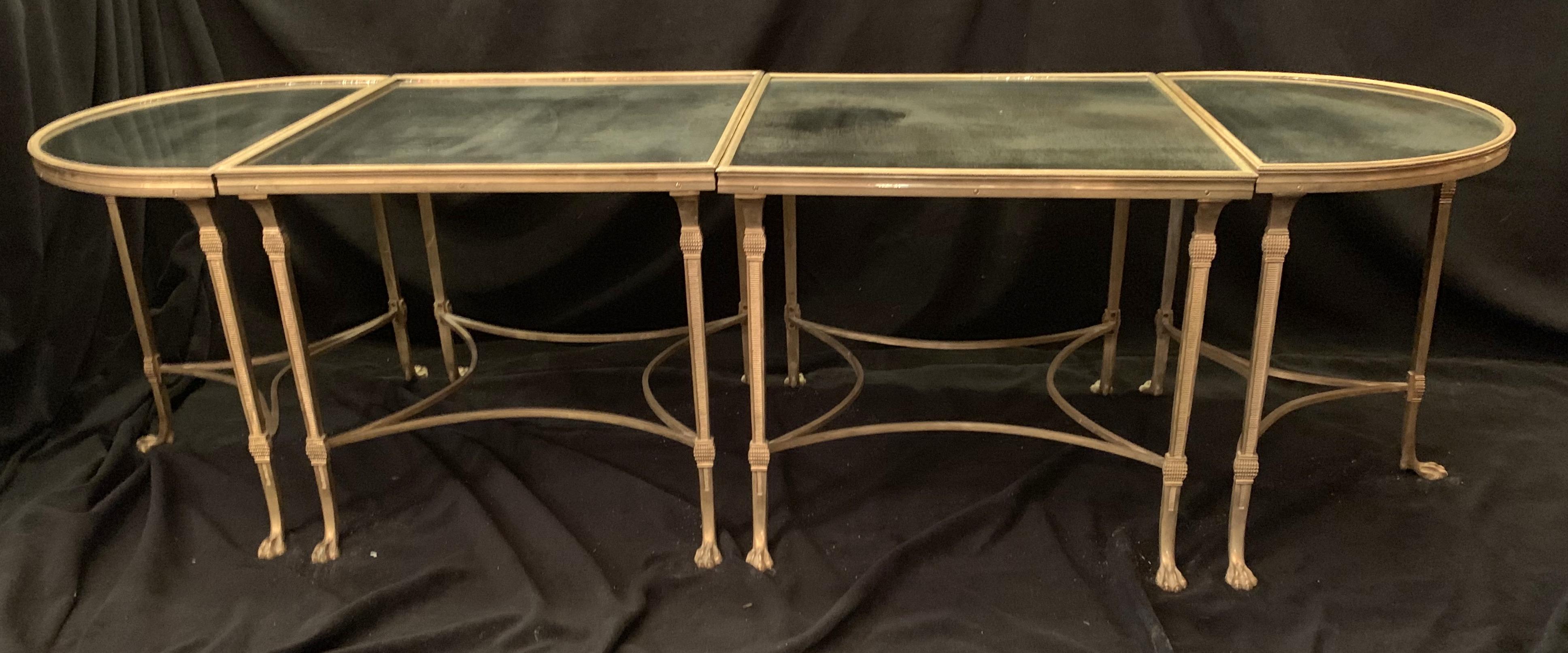 Wonderful French Bagues Gilt Bronze Paw Mirrored Four-Part Cocktail Coffee Table In Good Condition In Roslyn, NY