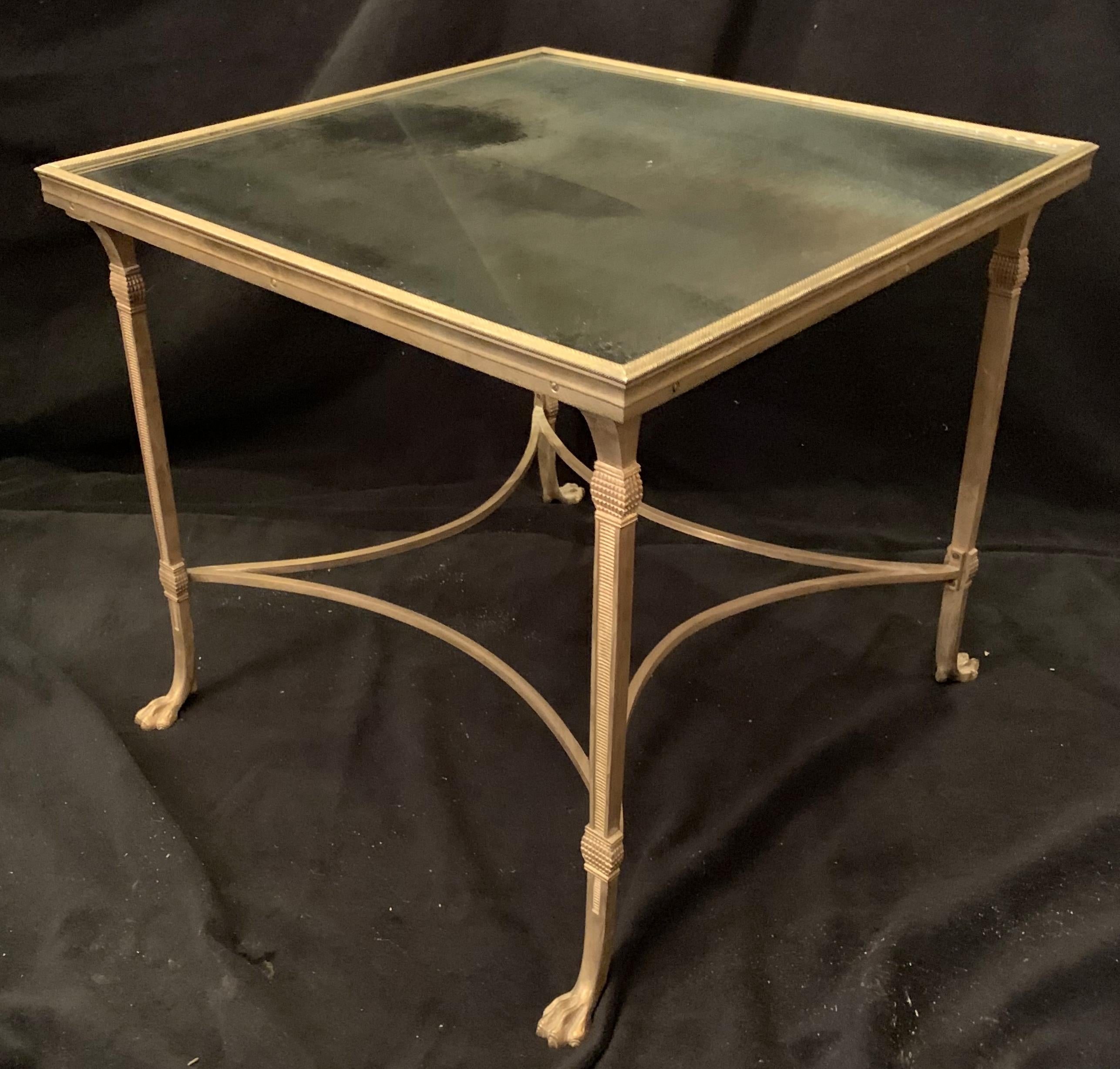 20th Century Wonderful French Bagues Gilt Bronze Paw Mirrored Four-Part Cocktail Coffee Table