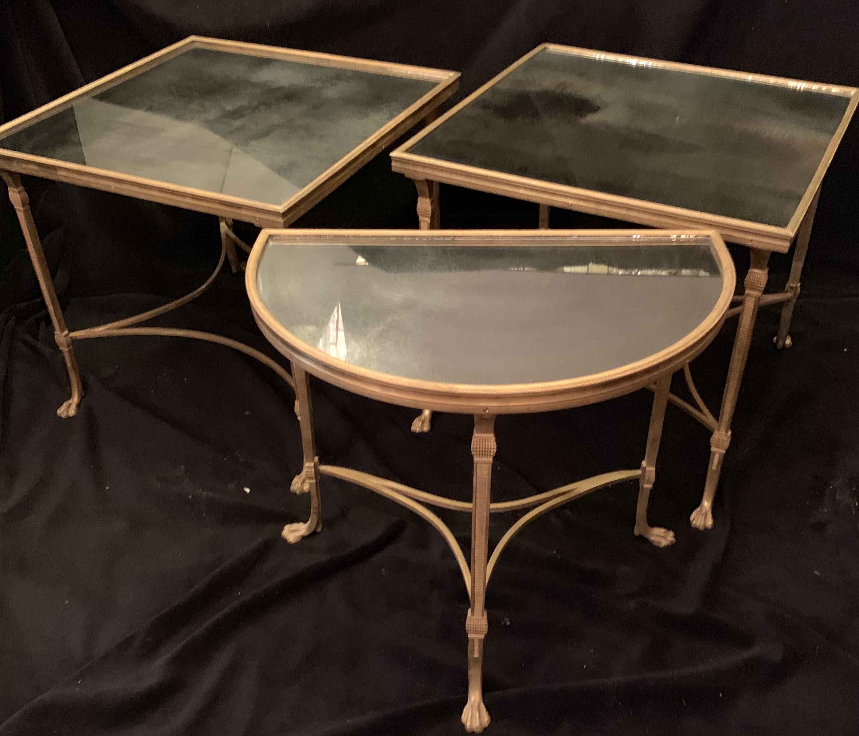 Wonderful French Bagues Gilt Bronze Paw Mirrored Four-Part Cocktail Coffee Table 1
