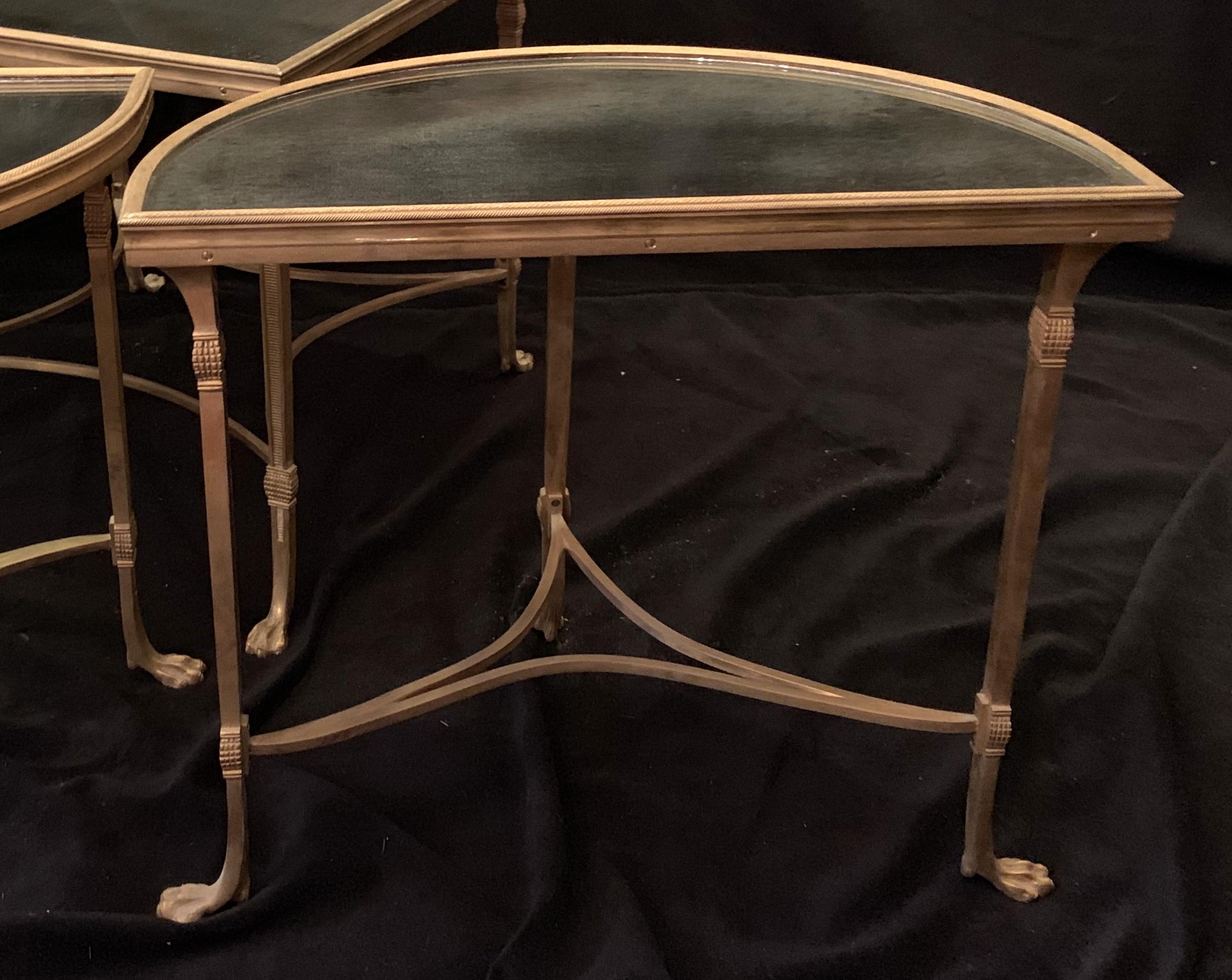 Wonderful French Bagues Gilt Bronze Paw Mirrored Four-Part Cocktail Coffee Table 2