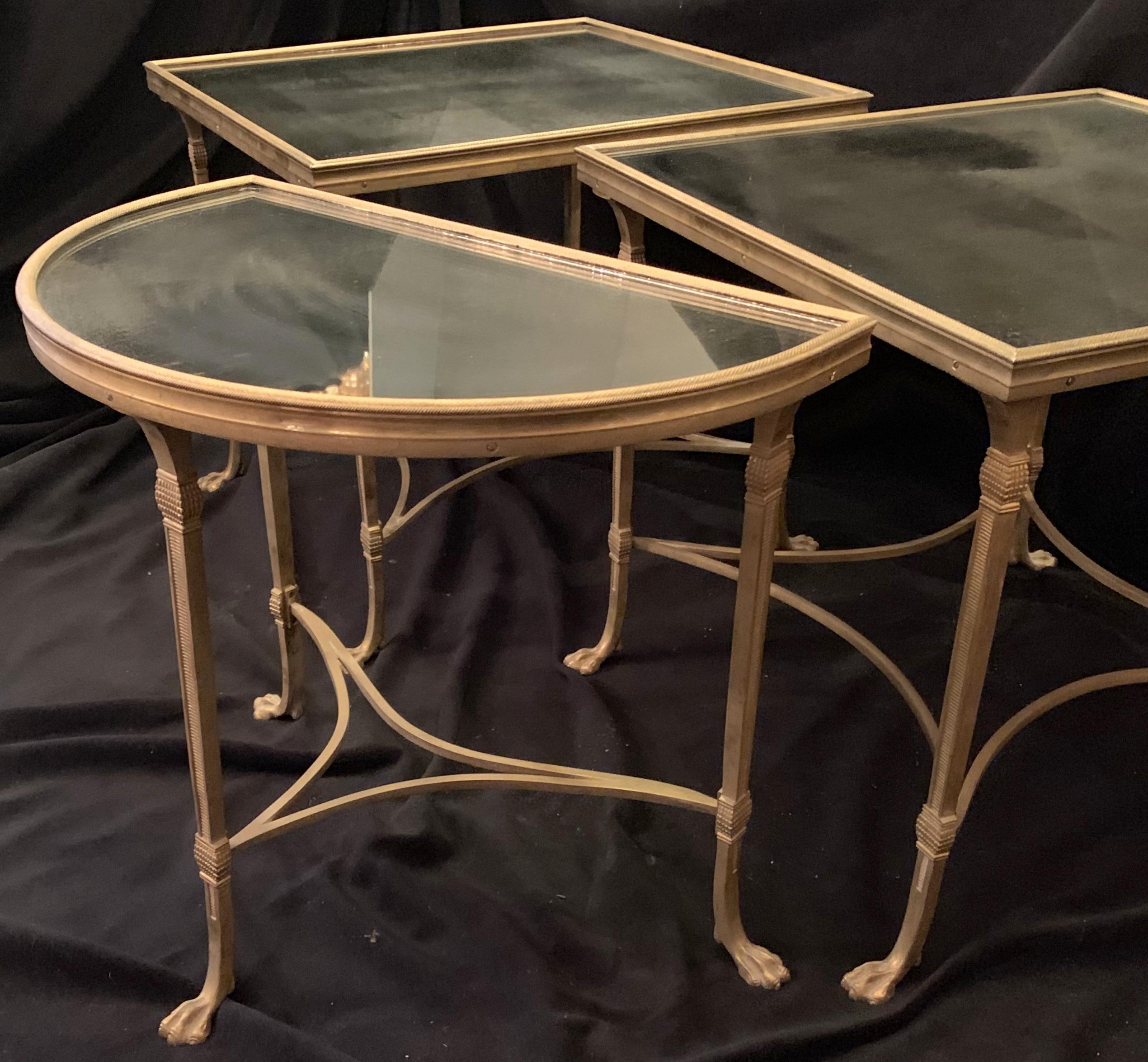 Wonderful French Bagues Gilt Bronze Paw Mirrored Four-Part Cocktail Coffee Table 3