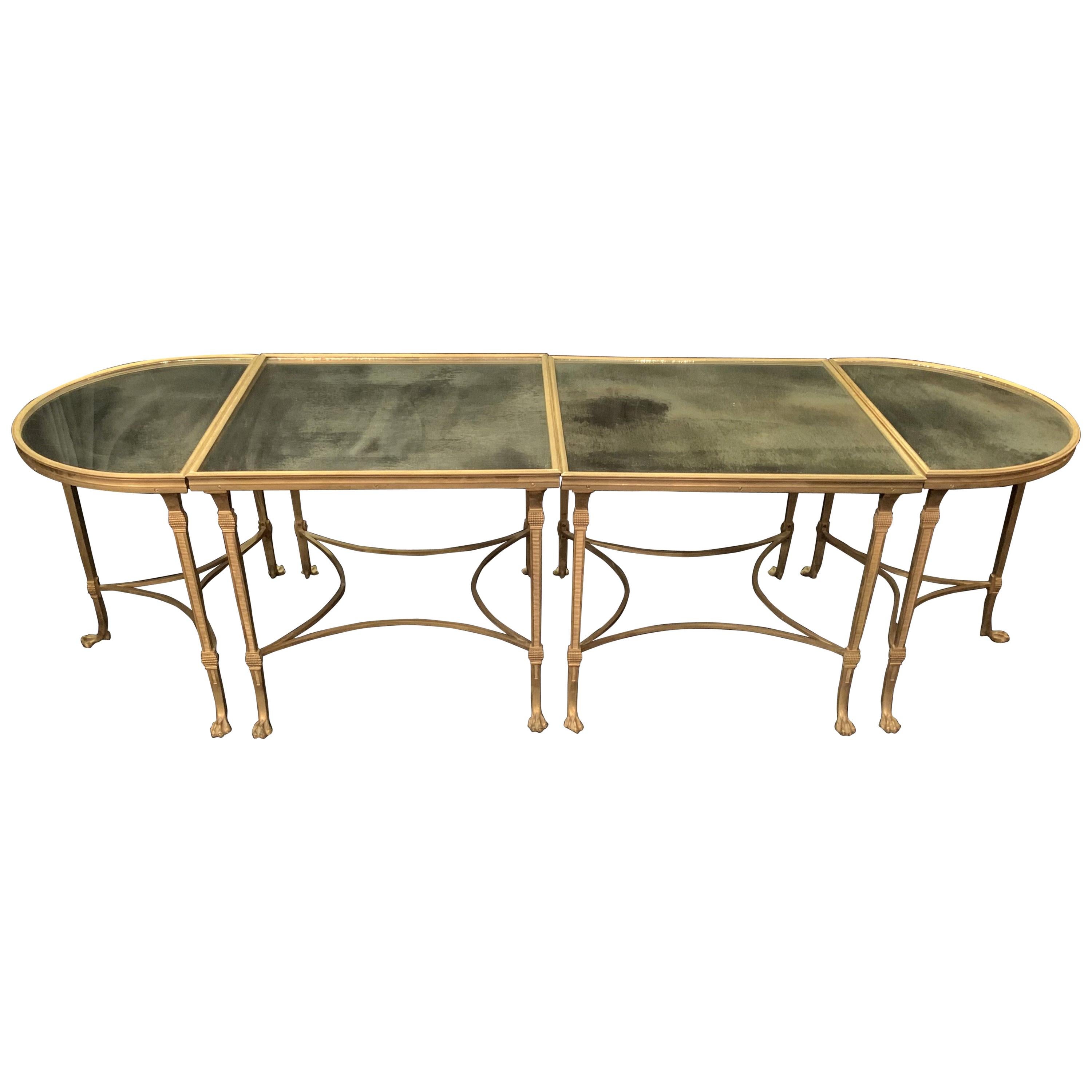 Wonderful French Bagues Gilt Bronze Paw Mirrored Four-Part Cocktail Coffee Table