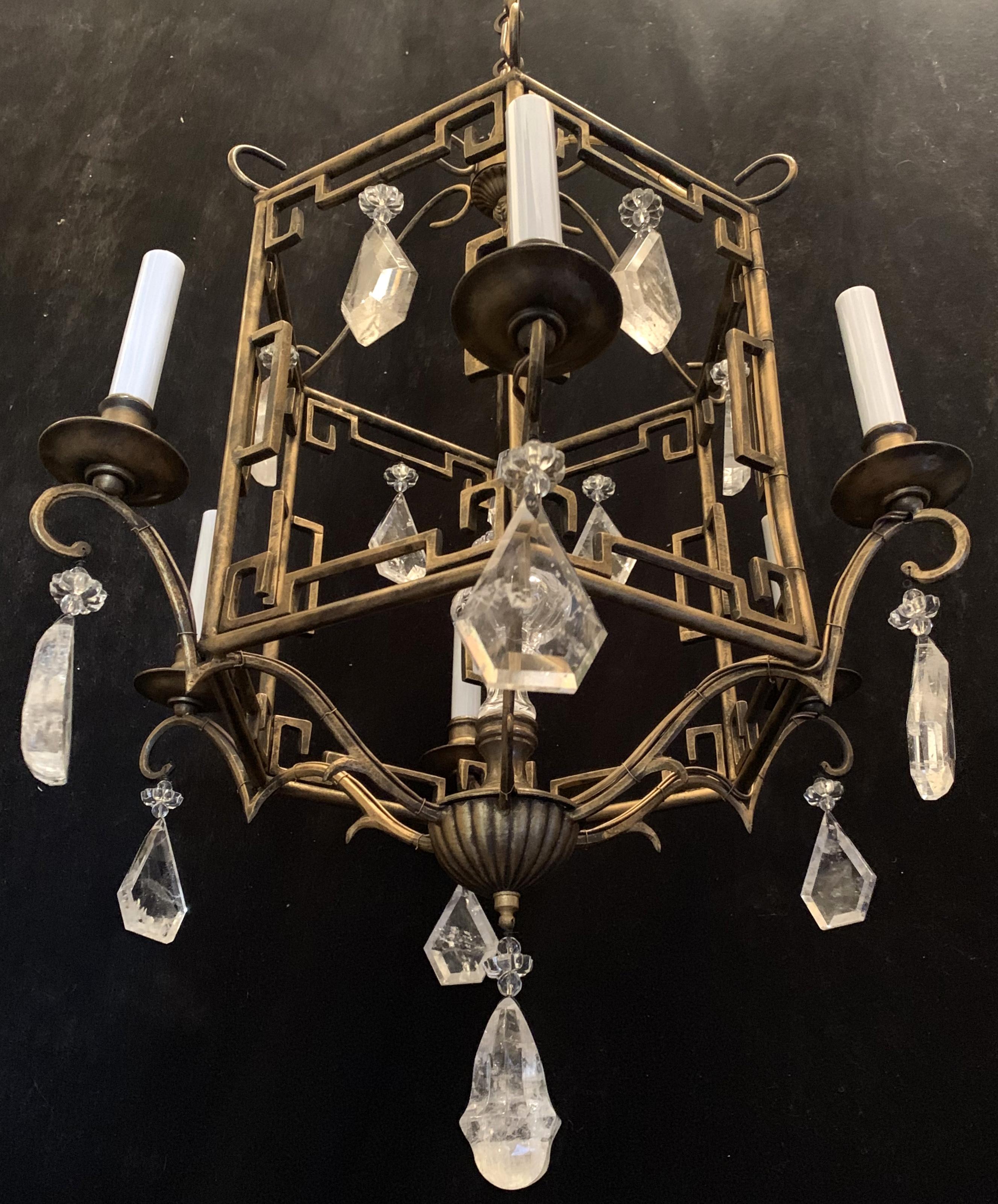 20th Century Wonderful French Baguès Pagoda Form Rock Crystal Chandelier Lantern Fixture