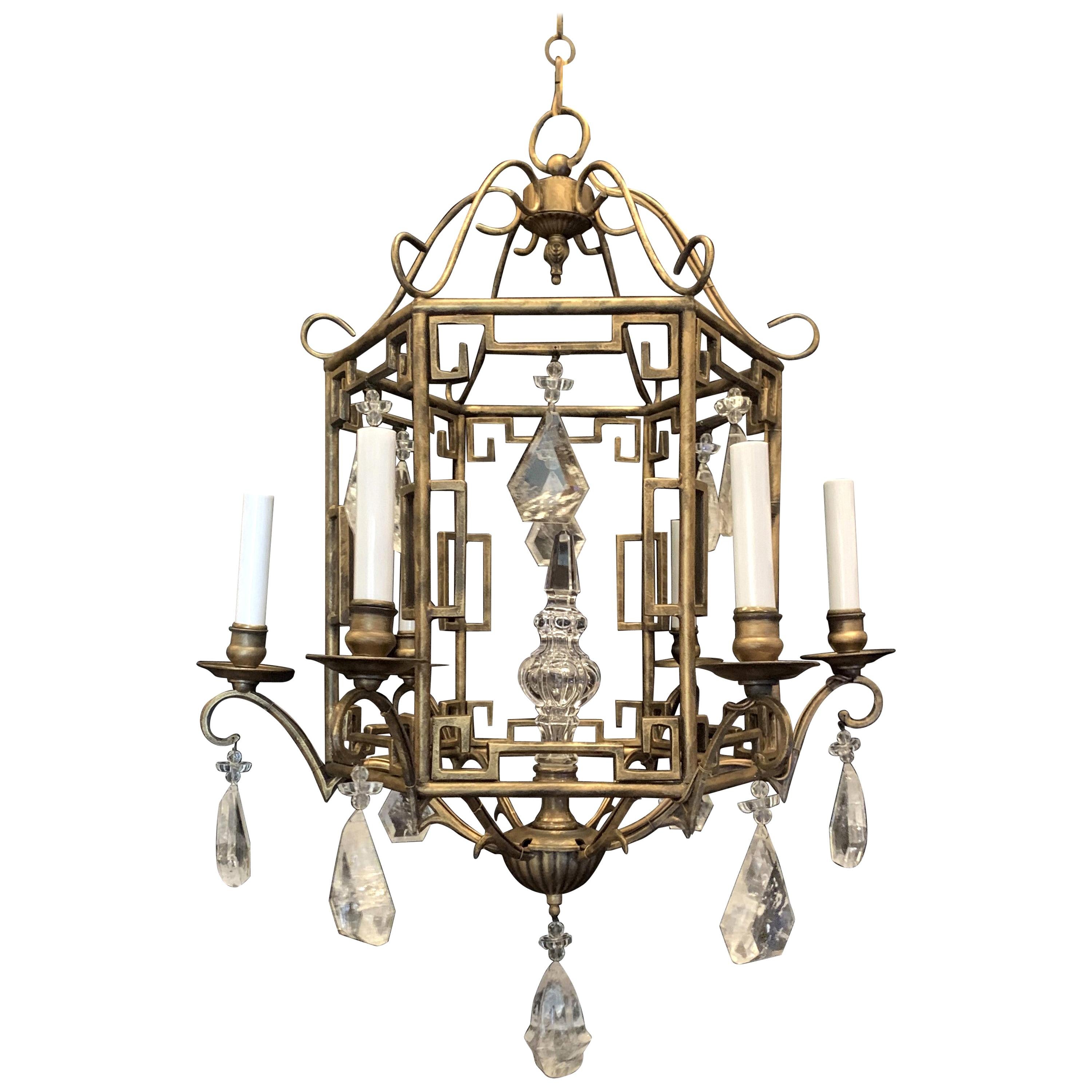 Wonderful French Baguès Pagoda Form Rock Crystal Chandelier Lantern Fixture