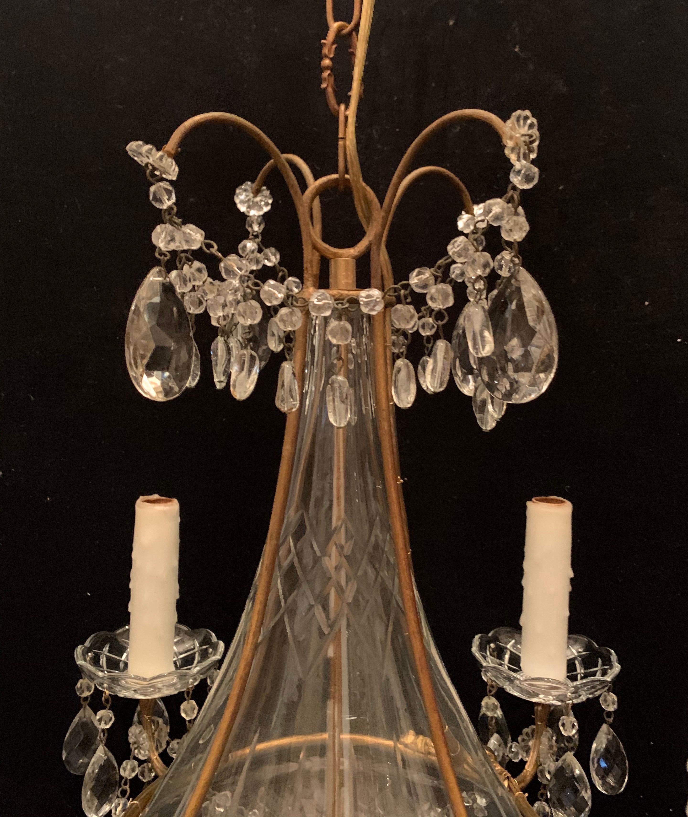 Belle Époque Meraviglioso lampadario francese Baguès Petite Crystal Urn Gilt Tear Drop Swag in vendita