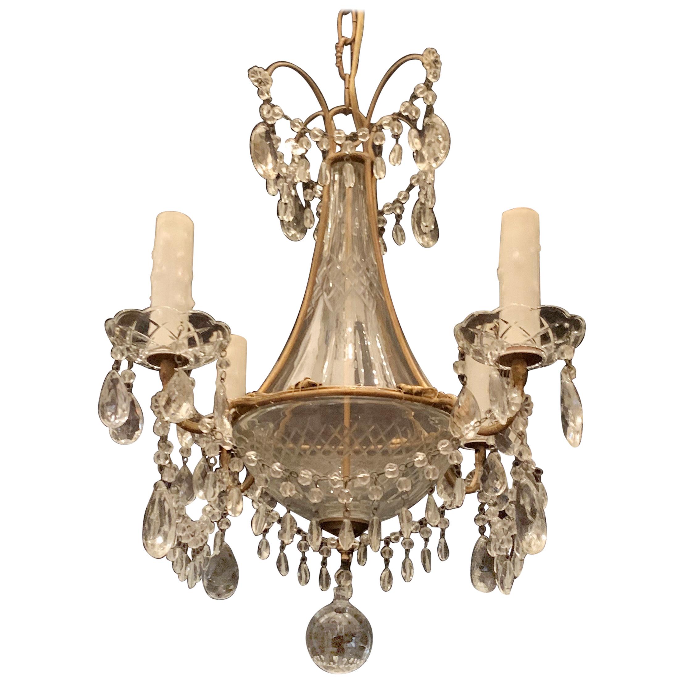 Wonderful French Baguès Petite Crystal Glass Urn Gilt Tear Drop Swag Chandelier