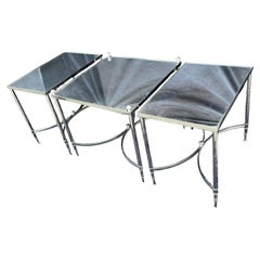 Maravillosa Mesa de centro de cóctel francesa Bagues con espejo de níquel pulido en tres partes