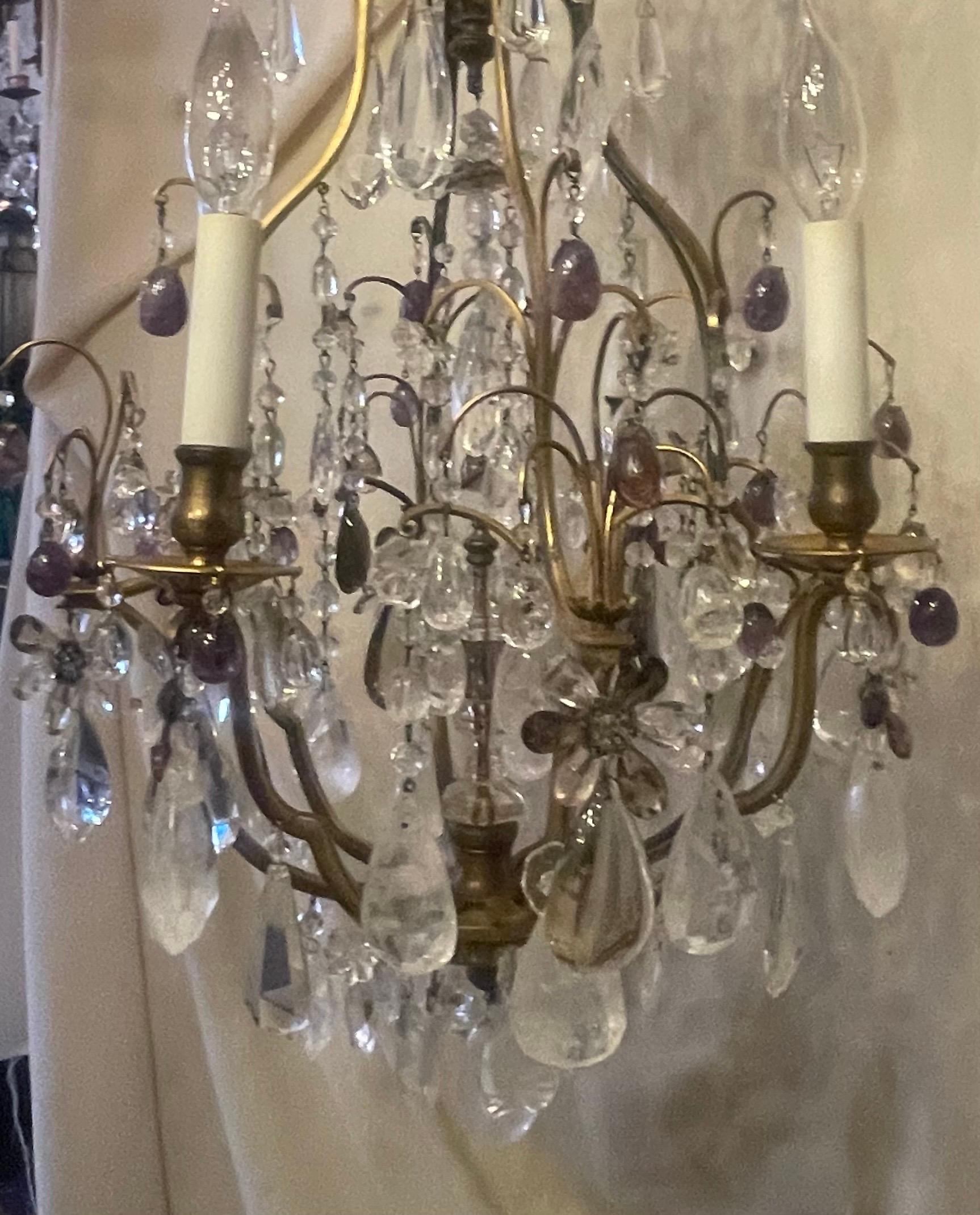 Wunderbare Französisch Bagues Rock & Amethyst Crystal Bronze Petite Kronleuchter (Belle Époque) im Angebot