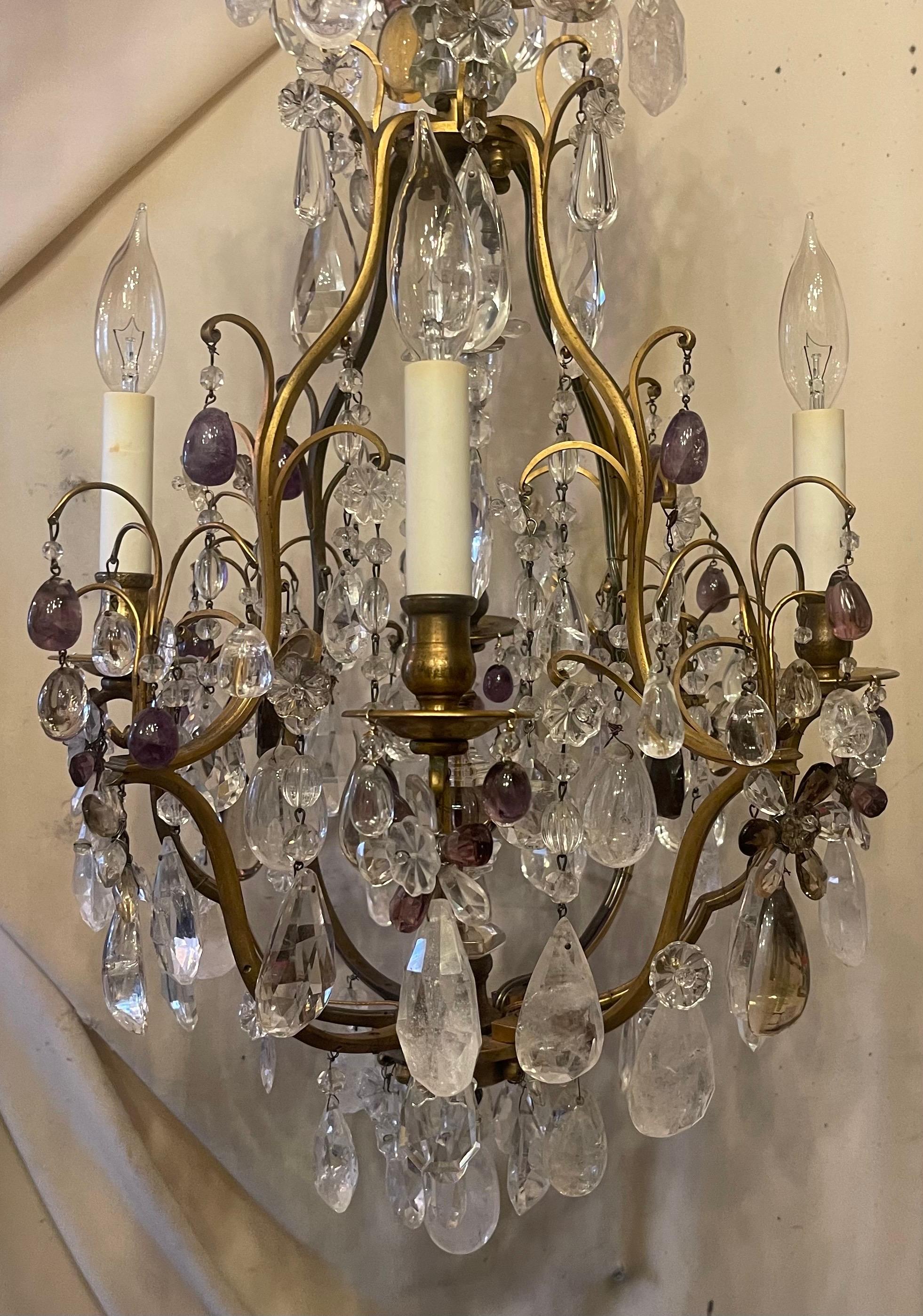 Wunderbare Französisch Bagues Rock & Amethyst Crystal Bronze Petite Kronleuchter im Angebot 1
