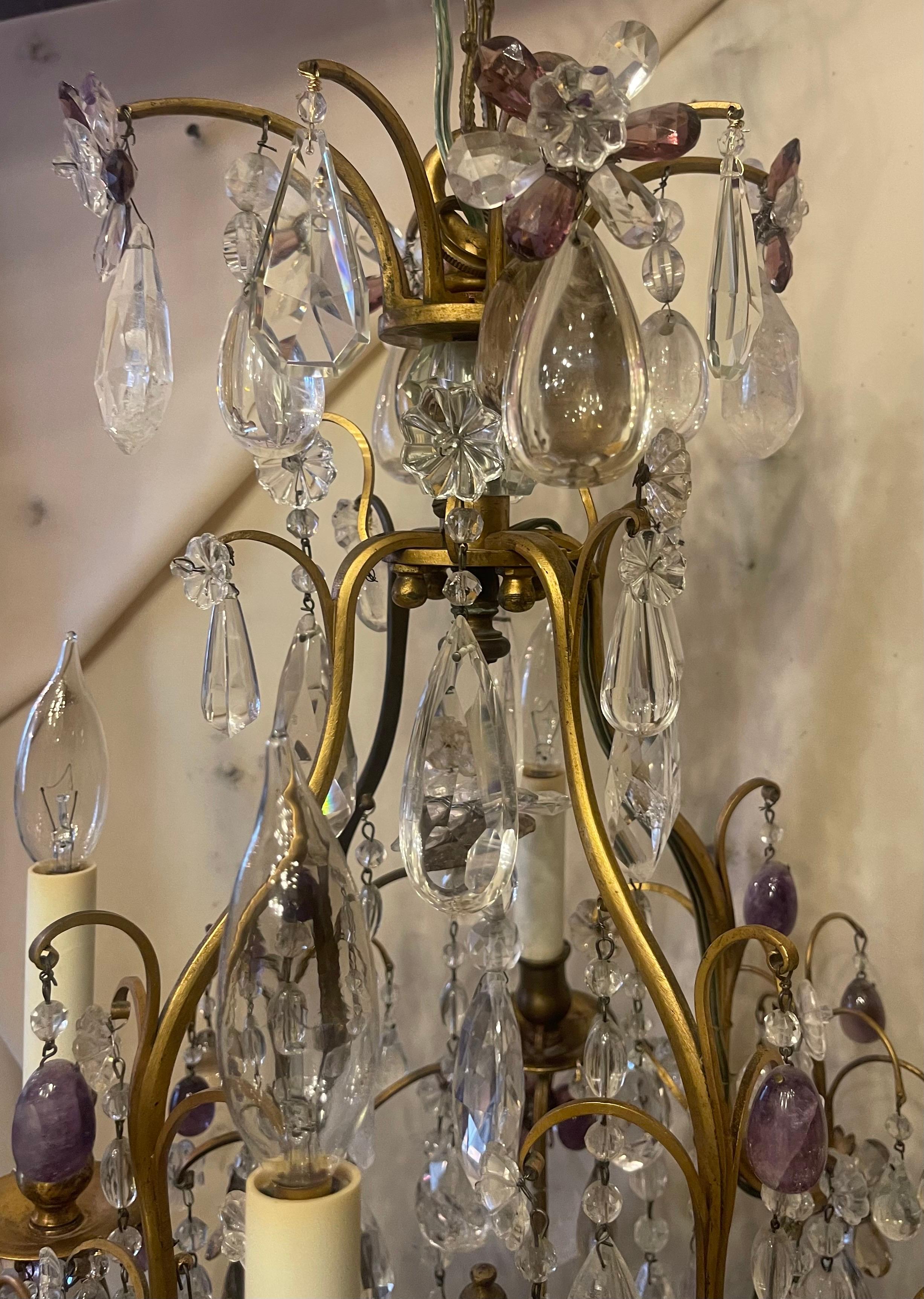 Wunderbare Französisch Bagues Rock & Amethyst Crystal Bronze Petite Kronleuchter im Angebot 2