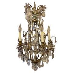 Wonderful French Bagues Rock & Amethyst Crystal Bronze Petite Chandelier