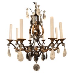 Wonderful French Bagues Rock Crystal Gilt Iron Flower Leaf Bouquet Chandelier