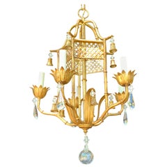 Wonderful French Baguès Tole Crystal Bead Flower Pagoda Chinoiserie Chandelier