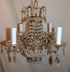 Wonderful French Beaded Basket Petite Chandelier Four-Light Gold Gilt Fixture