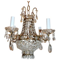 Wonderful French Beaded Basket Petite Chandelier Four-Light Gold Gilt Fixture