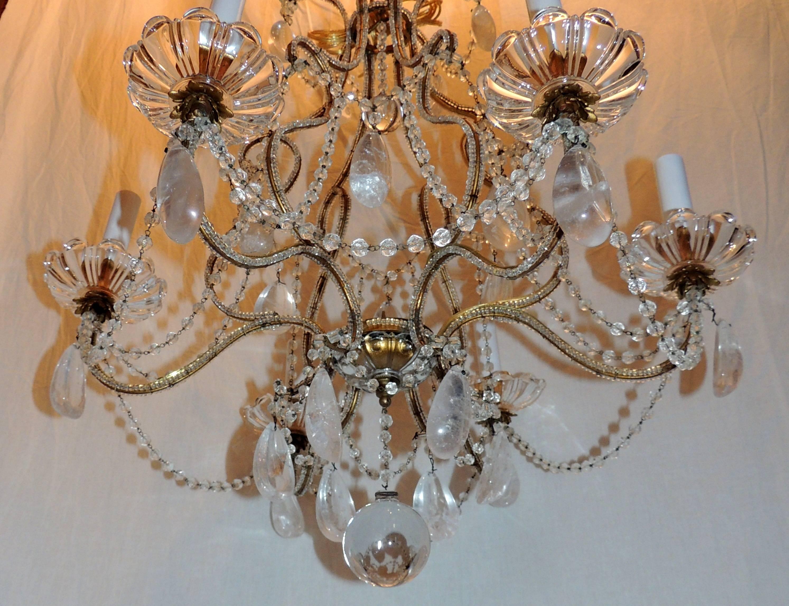 Wonderful French Beaded Rock Crystal Maison Baguès Bird Cage Baccarat Chandelier In Good Condition In Roslyn, NY