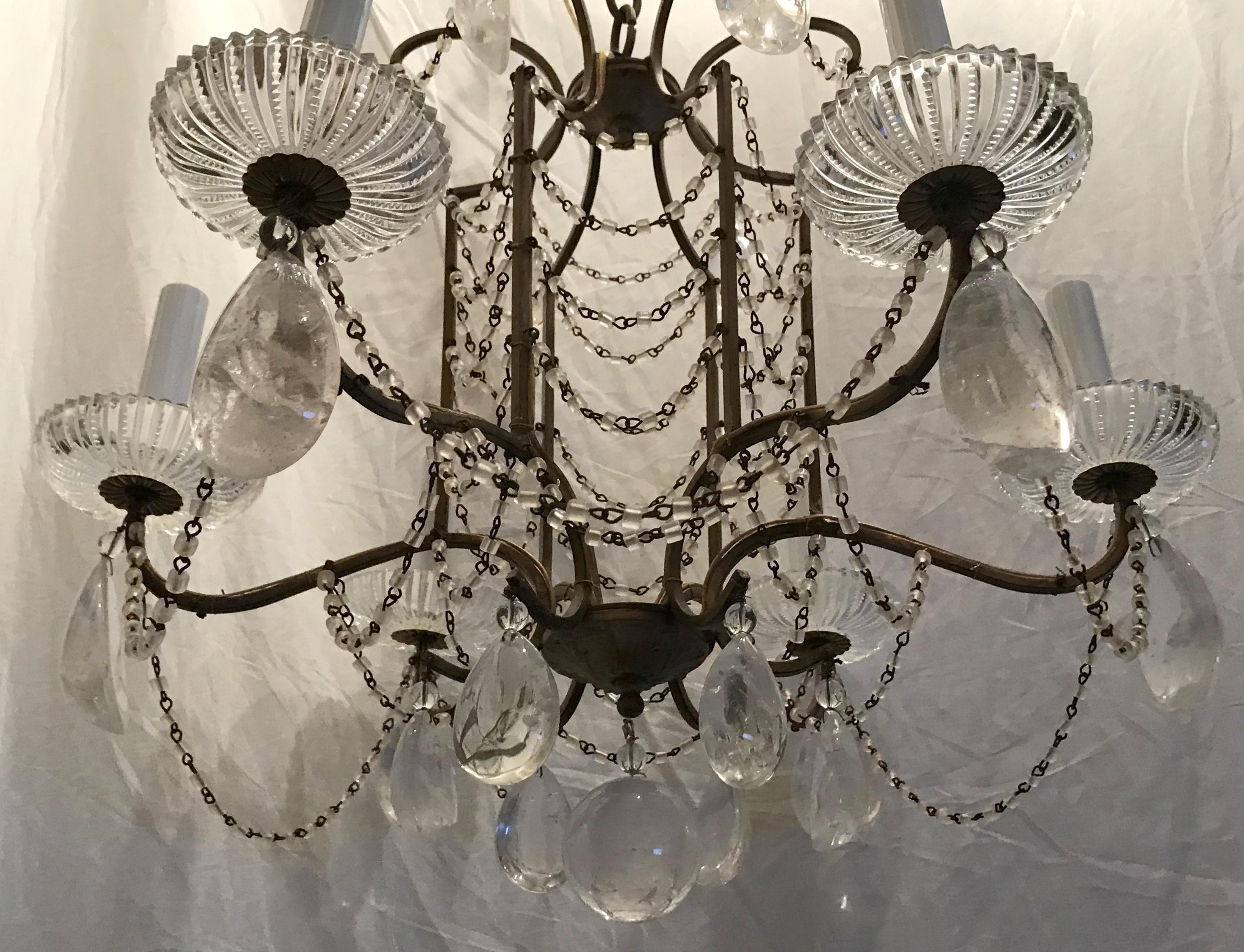 Français Magnifique lustre français en forme de cage à oiseaux Maison Baguès en cristal de roche perlé en vente
