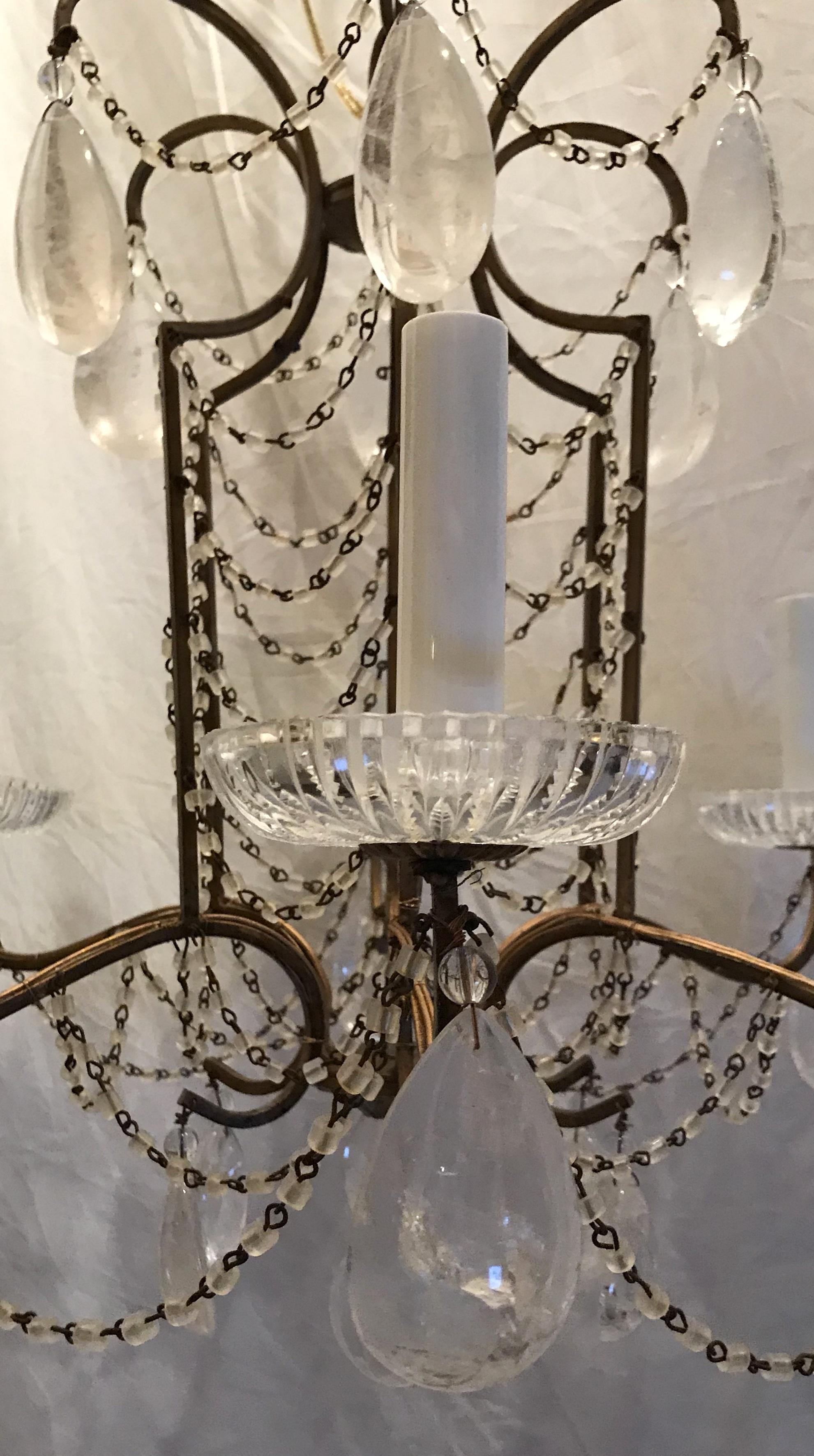 Cristal de roche Magnifique lustre français en forme de cage à oiseaux Maison Baguès en cristal de roche perlé en vente