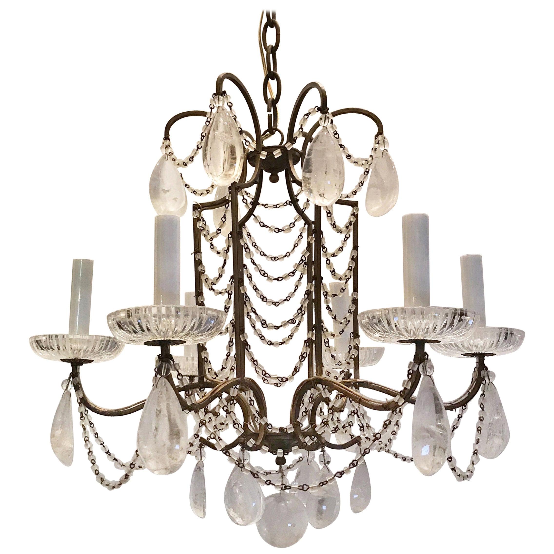 Wonderful French Beaded Swag Rock Crystal Maison Baguès Bird Cage Chandelier For Sale