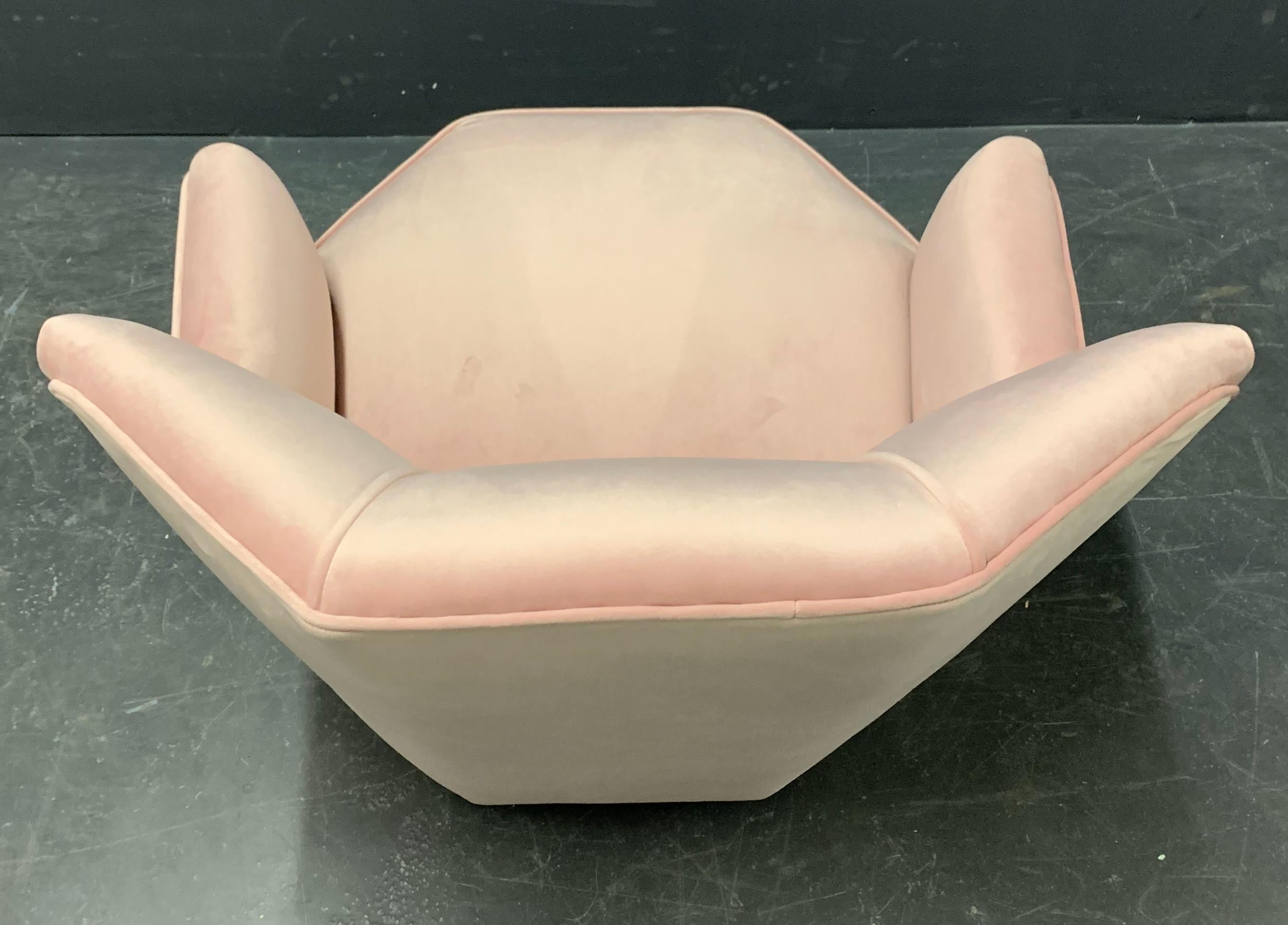 Wonderful size and shape. Professional re-upholstered in shimmering rose velvet.