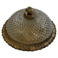 Wonderful French Brass Pressed Diamond Glass Flush Mount Ceiling Light Fixture
