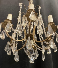 Wonderful French Bronze Baguès Crystal Beaded Swag Flower Petite Chandelier