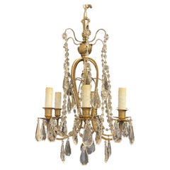 Vintage Wonderful French Bronze Baguès Crystal Beaded Swag Flower Petite Chandelier