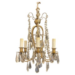 Wonderful French Bronze Baguès Crystal Beaded Swag Flower Petite Chandelier