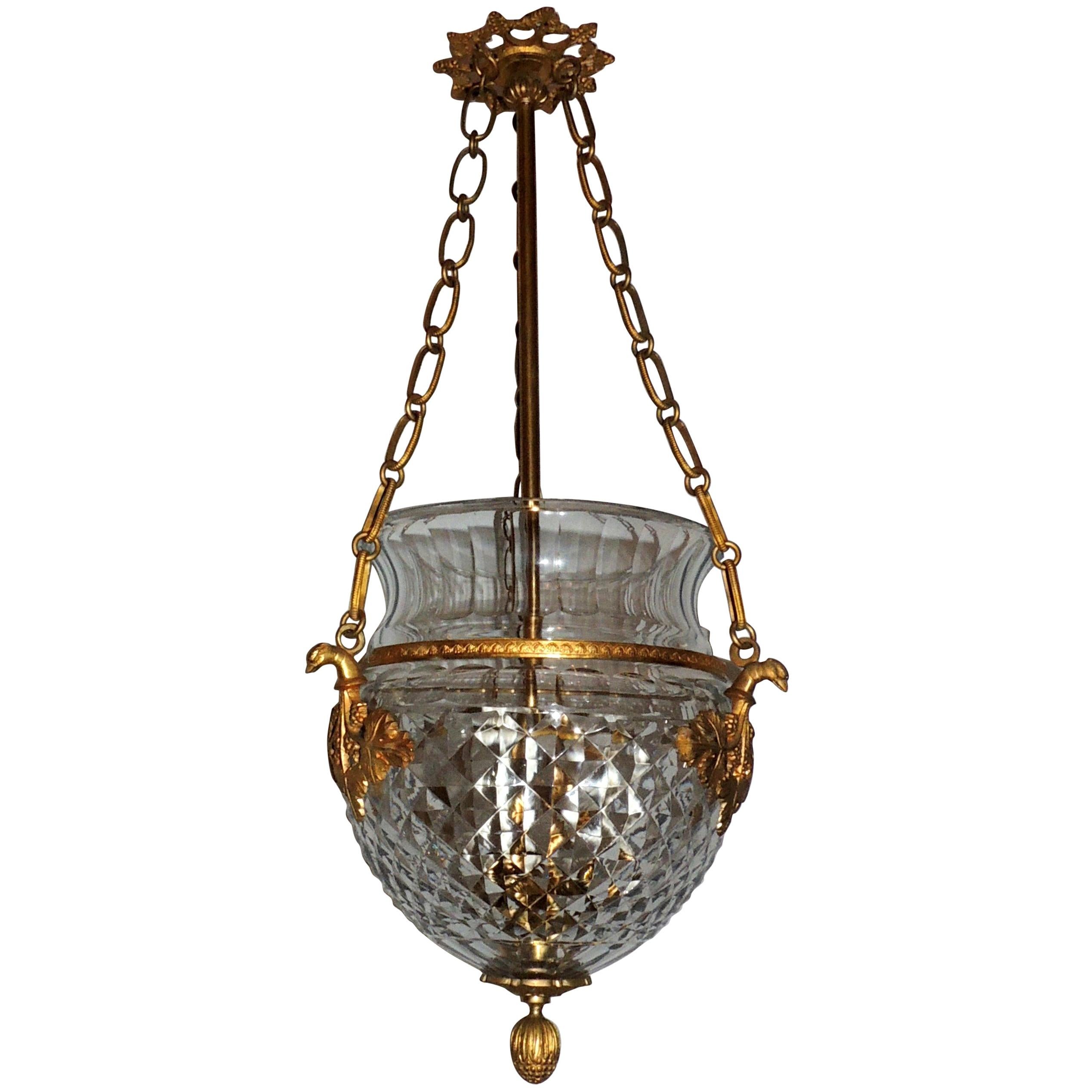 Merveilleux lustre à lanterne en bronze et cristal néoclassique Empire en bronze doré