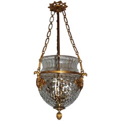 Merveilleux lustre à lanterne en bronze et cristal néoclassique Empire en bronze doré