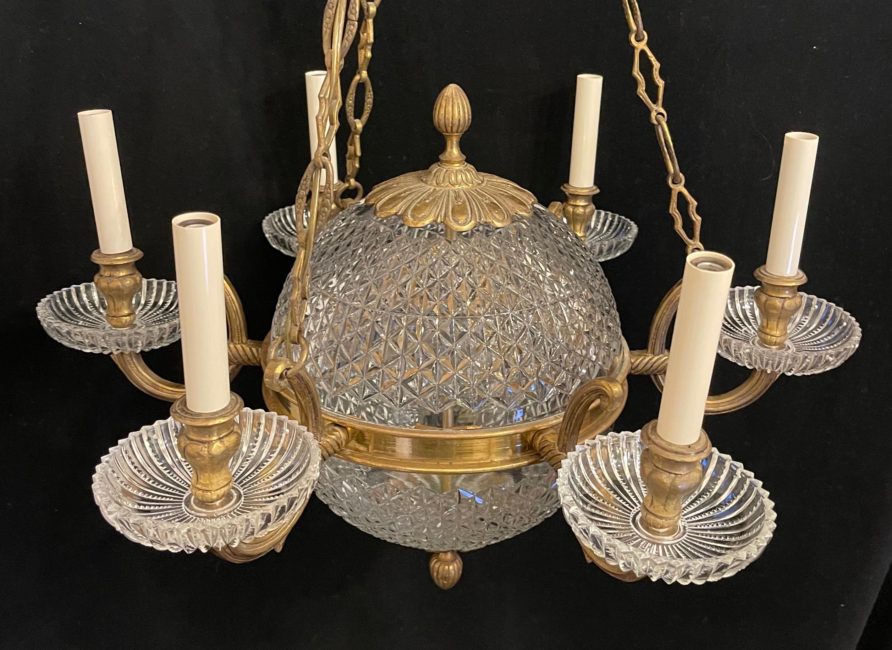Wonderful French Bronze Crystal Neoclassical Empire Regency Orb Ball Chandelier 1
