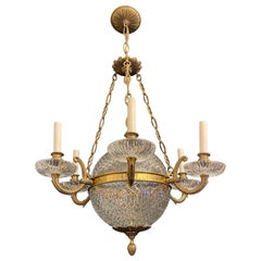 Wonderful French Bronze Crystal Neoclassical Empire Regency Orb Ball Chandelier