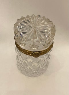 Wonderful French Bronze Diamond Cut Crystal Baccarat Cylindrical Box Casket