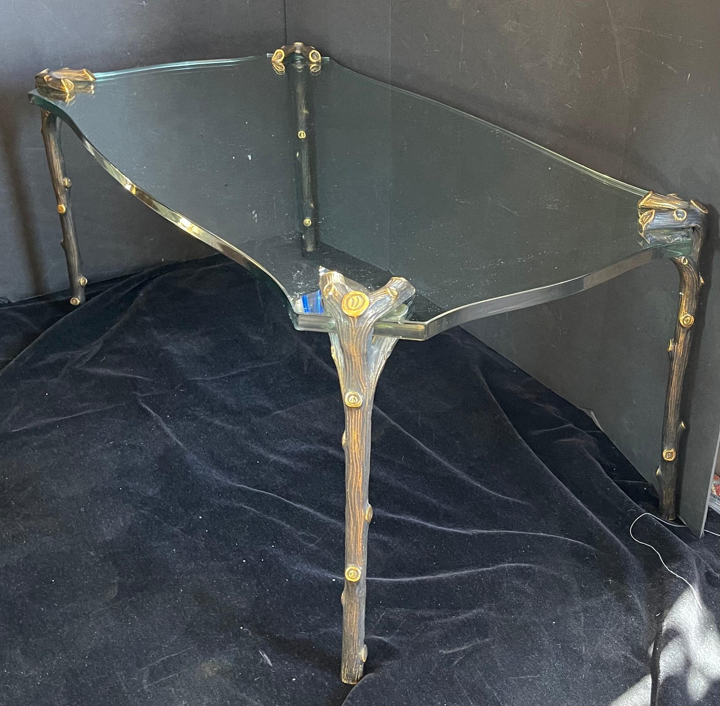 20th Century Wonderful French Bronze Glass Coffee Cocktail Table Branch Guerin Bagues Jansen