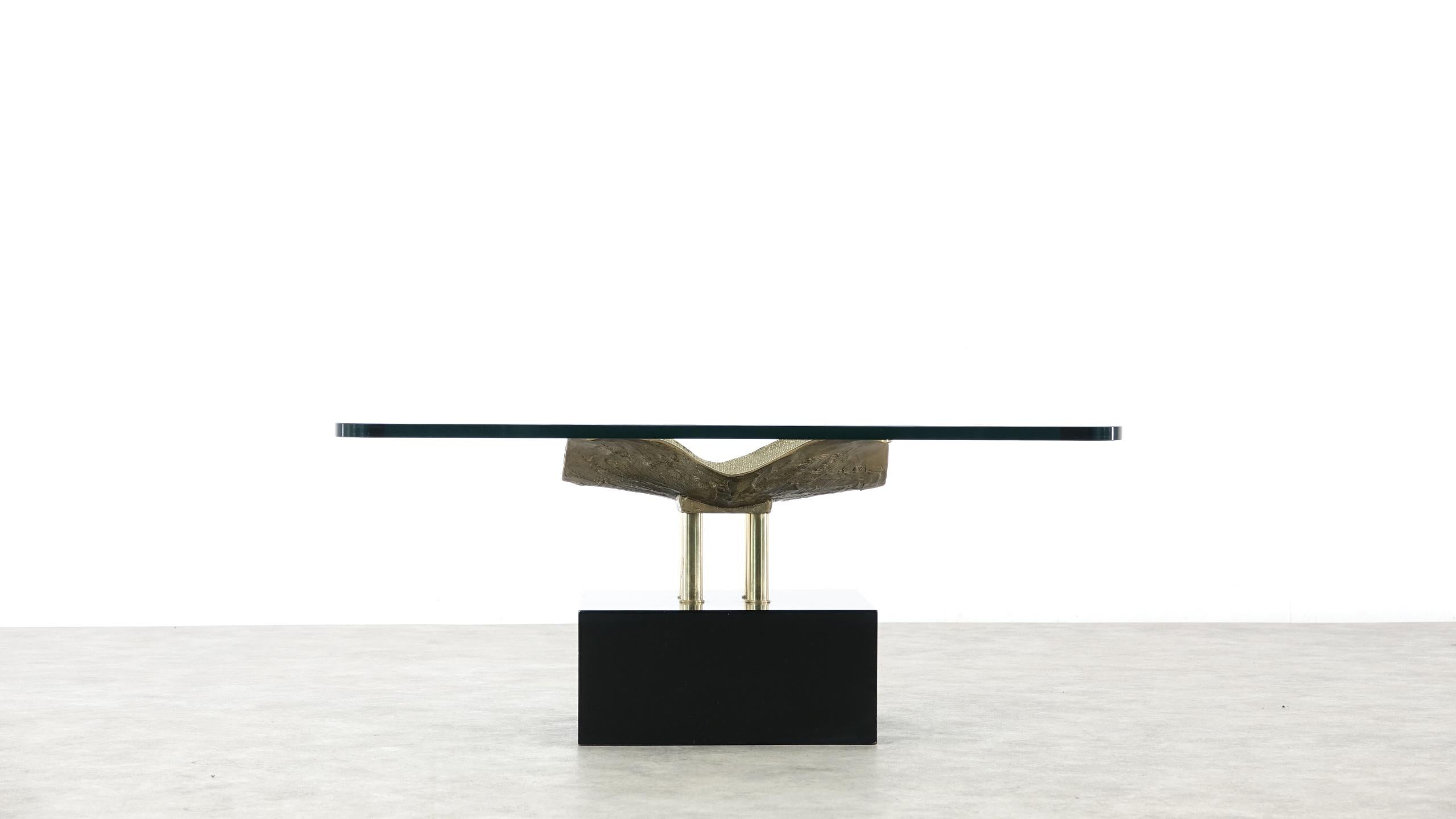 Wonderful French Bronze Glass Coffee Table For Sale 1