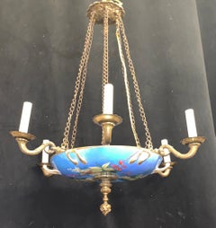 Wonderful French Bronze Hand Painted Porcelain Chintz Bowl Old Paris Chandelier