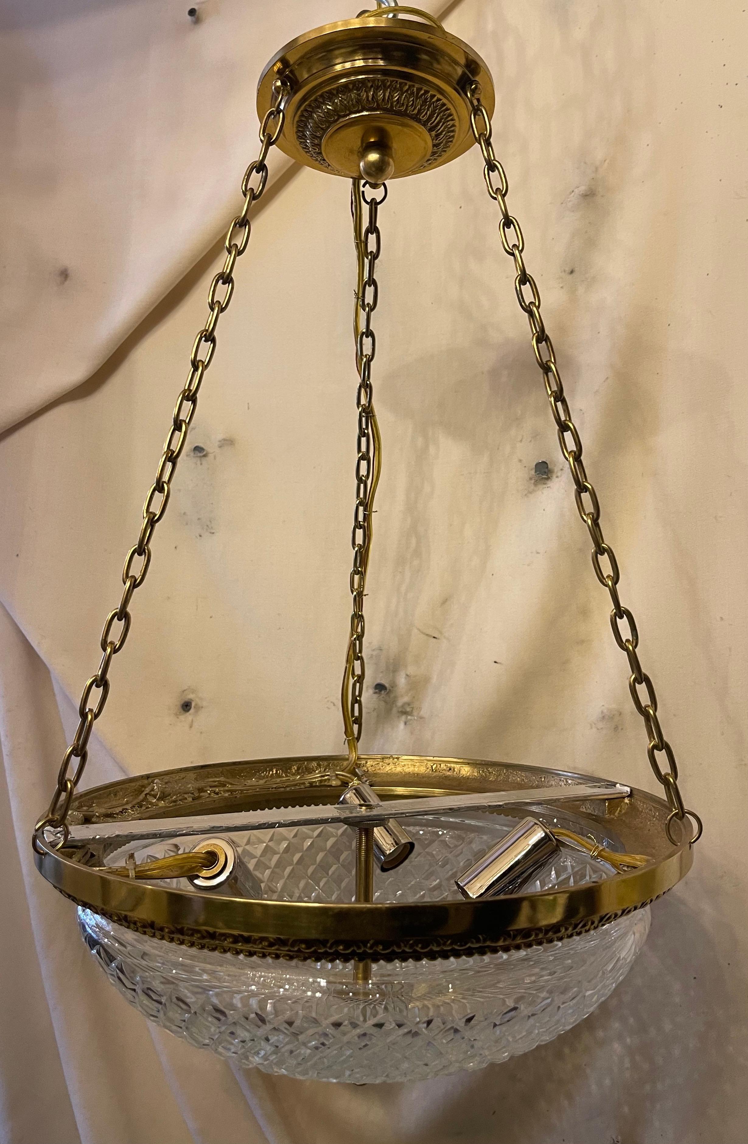 Faceted Wonderful French Bronze Mounted Diamond Cut Crystal Nesle Semi Flush Fixture