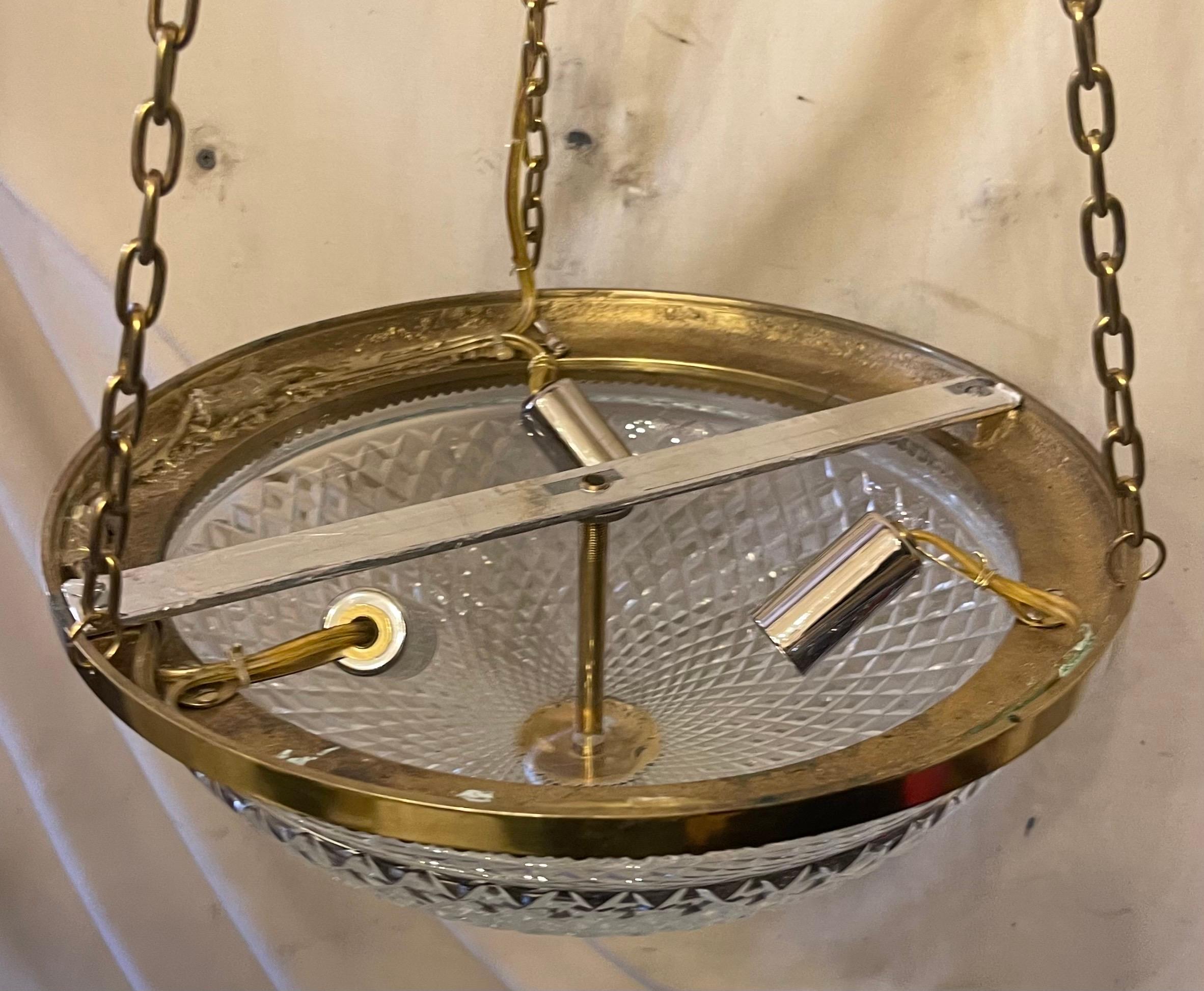 Wonderful French Bronze Mounted Diamond Cut Crystal Nesle Semi Flush Fixture In Good Condition In Roslyn, NY