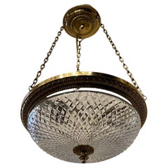 Wonderful French Bronze Mounted Diamond Cut Crystal Nesle Semi Flush Fixture