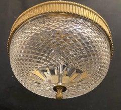 Wonderful French Bronze Mounted Diamond Cut Crystal Nestle Semi Flush Fixture