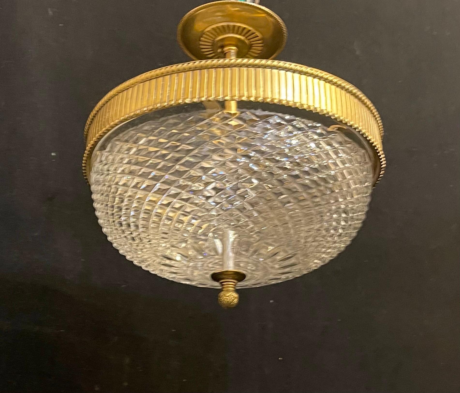 Wonderful French Bronze Mounted Diamond Cut Crystal Nestle Semi Flush Fixture (Französisch) im Angebot