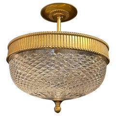 Wonderful French Bronze Mounted Diamond Cut Crystal Nestle Semi Flush Fixture